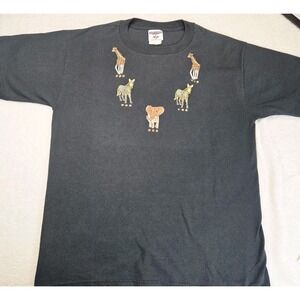 Vintage Jerzees Animal T Shirt M Safari Zebra Elephant 90s Y2K Graphic Tee